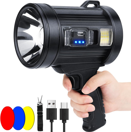 99,000 Lumens Rechargeable Handheld Spotlight - Super Bright LED Flashlight for Boats