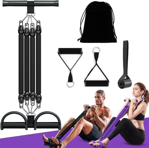 2026 Upgrade Skiennix Foot Pedal Resistance Band - Adjustable 4-Tube Ankle Puller for Full Body Workouts
