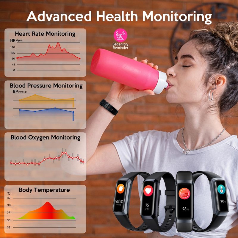 DIRECTO Fitness Tracker, Smart Watch with Blood Pressure Heart Rate Sleep IP67 Waterproof Health Watch Fitness Activity Tracker Step Calorie Counter Pedometer for Men Women Android iOS Phone Black