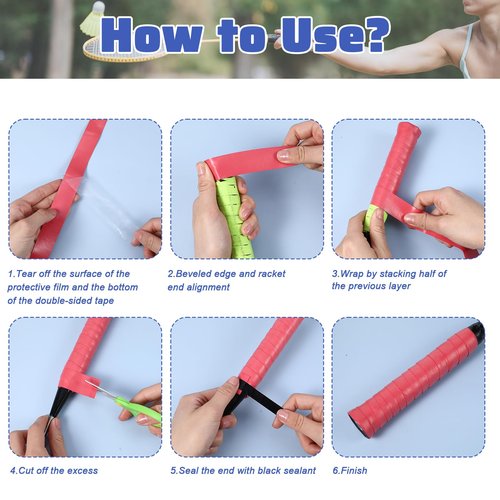 LIQWEI 12Pcs Tennis Racket Grip Tape, Tennis Grip Tape, Badminton Grips Tapes Overgrip Tenni s Racket, Comfortable Handle Grips Wrap for Tenni s Badminton Squash Rackets