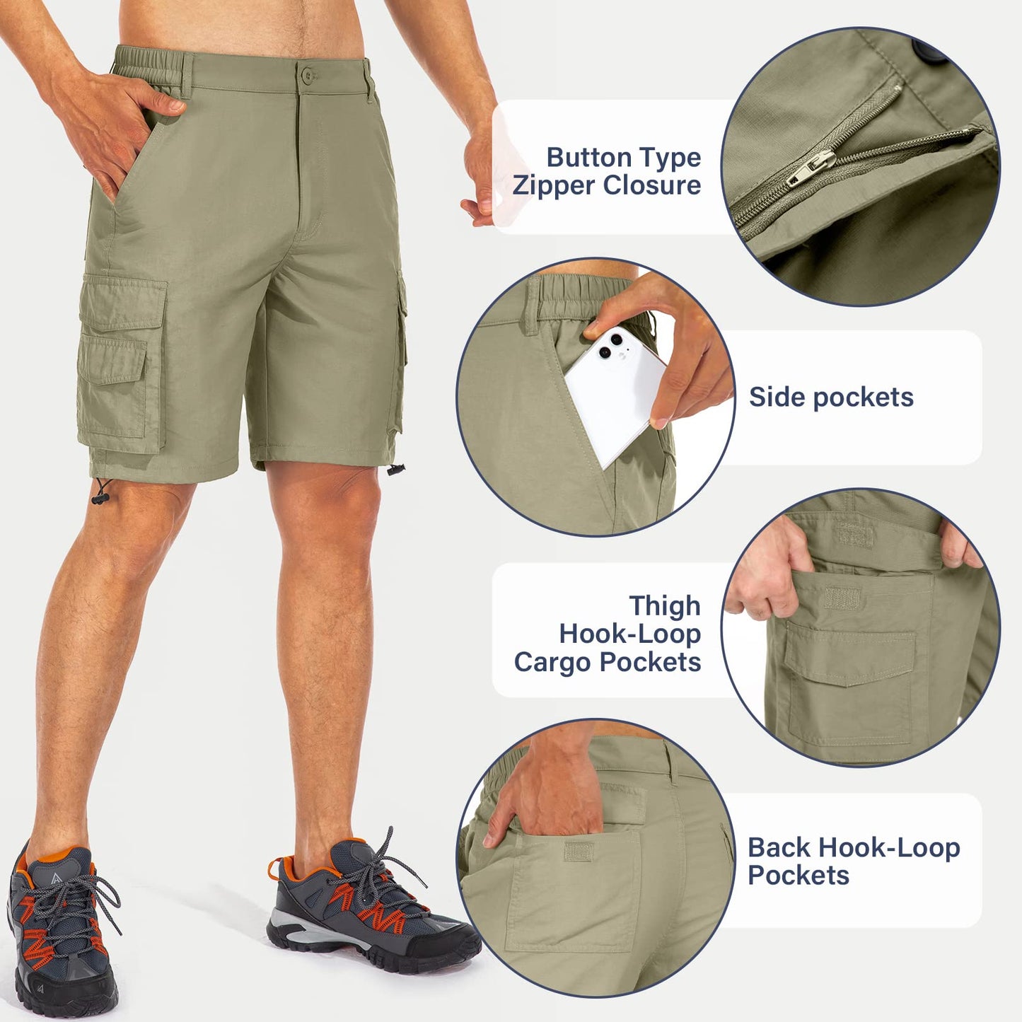 Jessie Kidden Mens Cargo Shorts Outdoor Casual Elastic Waist Lightweight Water Resistant Quick Dry Fishing Hiking Shorts (6013 Khaki 36)