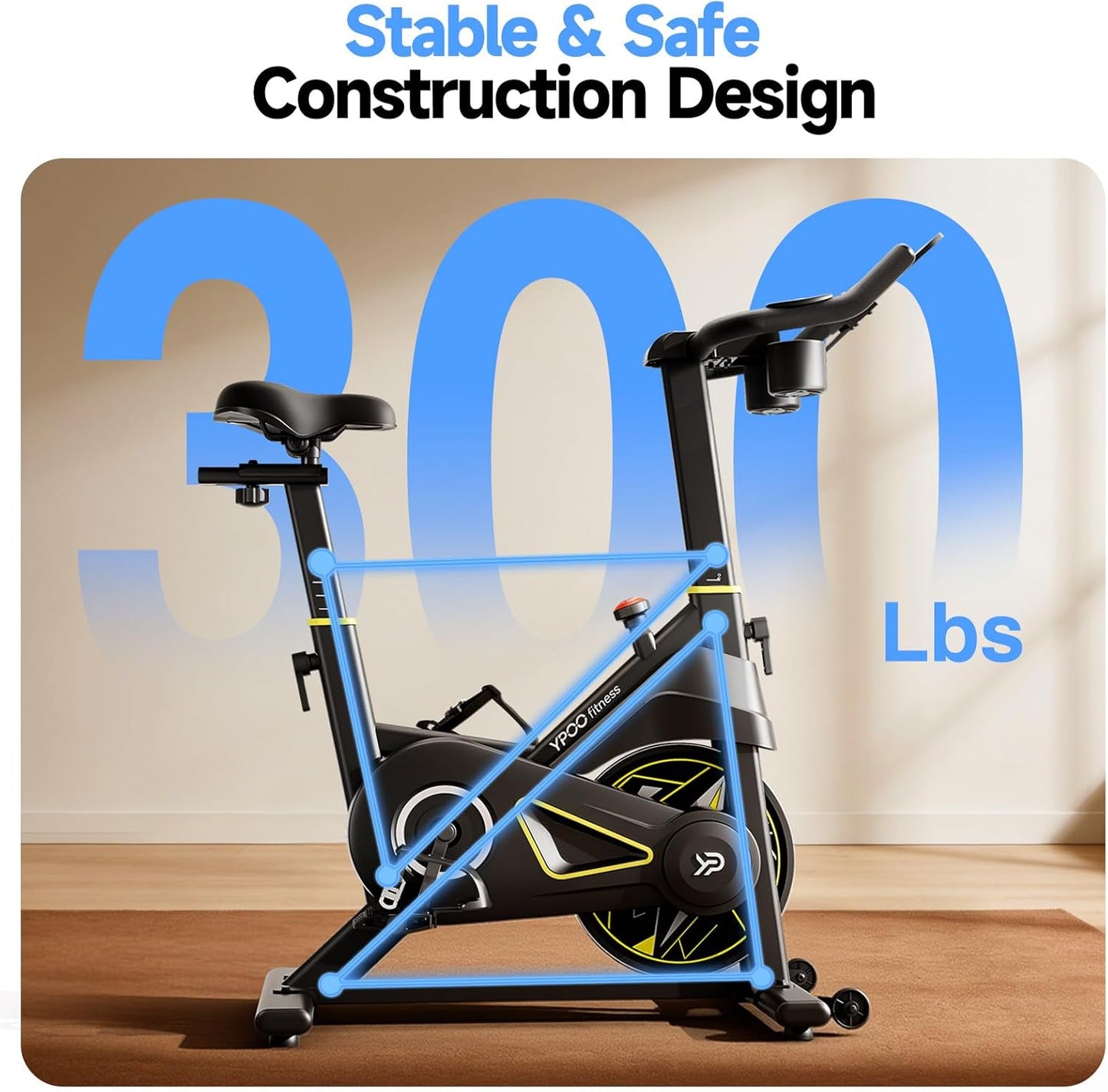 YPOO Exercise Bike - Adjustable Magnetic Resistance Indoor Bike with App, 330lbs Capacity & Comfortable Seat