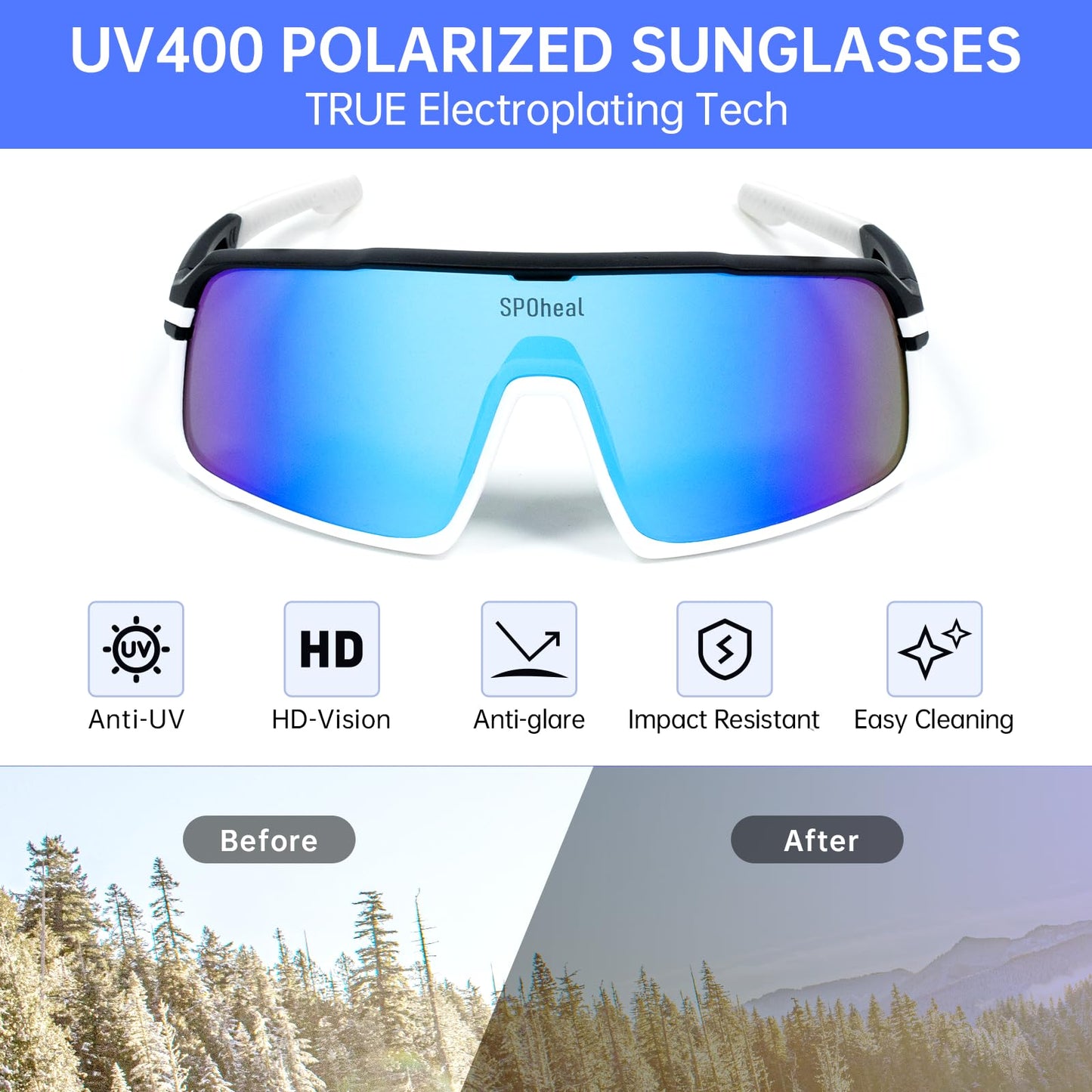 SPOheal Polarized Sunglasses UV400 Cycling Glasses for Men Women Running Baseball Softball MTB Sports Sunglasses