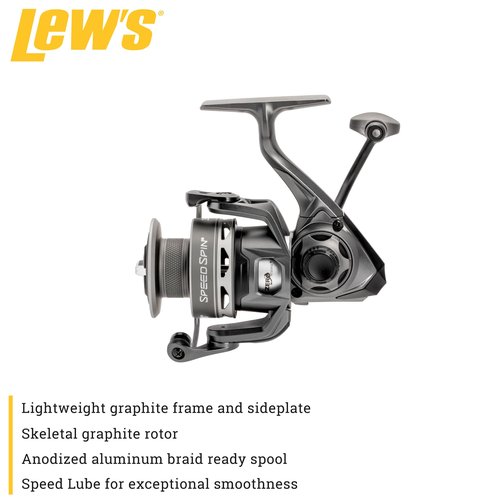 Lew’s Speed Spin Spinning Fishing Reel, Size 75 Reel, 8+1 Bearings, 5.2:1 Gear Ratio, Graphite Frame and Sideplate, Solid Brass Speed Gears