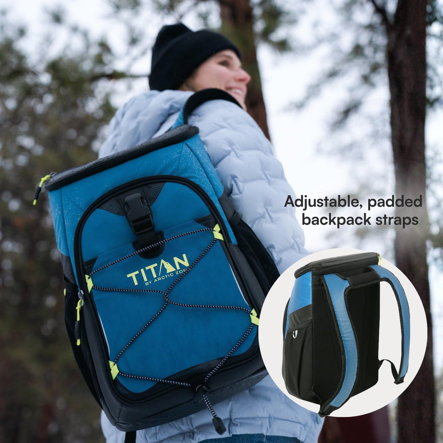 Titan by Arctic Zone Backpack Cooler, Insulated Soft Sided Bag with Leak Proof Lining and Padded Straps, for Lunch, Picnic, and Travel, 24 Can Capacity, Marine Blue