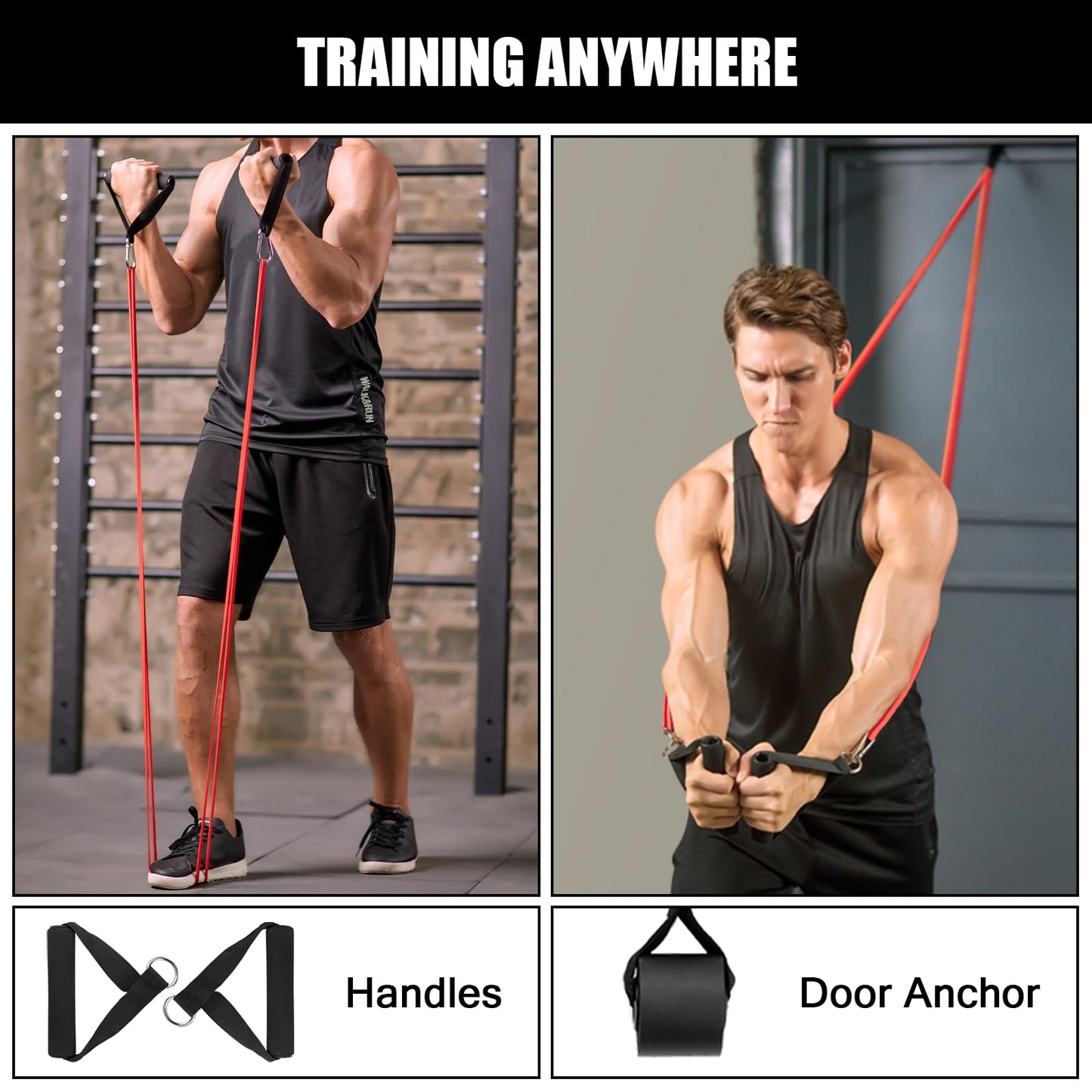 5 Packs Pull Up Assist Bands, Odoland Pull Up Straps, Resistance Bands with Door Anchor and Handles, Stretch Mobility, Powerlifting and Extra Durable Exercise Bands with eGuide