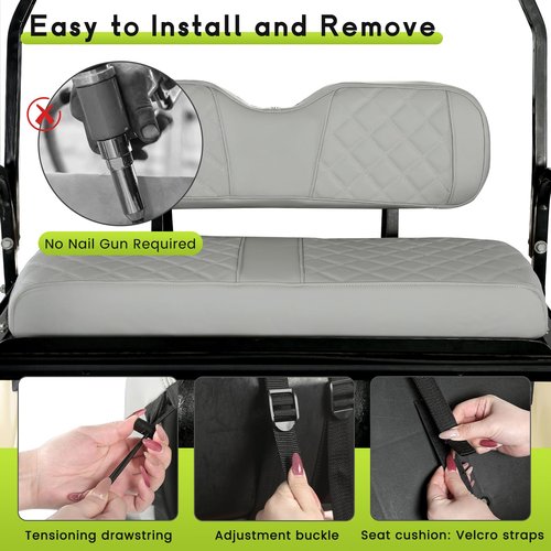 WEIMELL Universal Golf Cart Rear Seat Covers Vinyl Leather Back Seat Cover for Club Car EZGO Yamaha Aftermarket Ordinary Cushions No Nails Required Easy to Install & Clean Seat Cover Gray