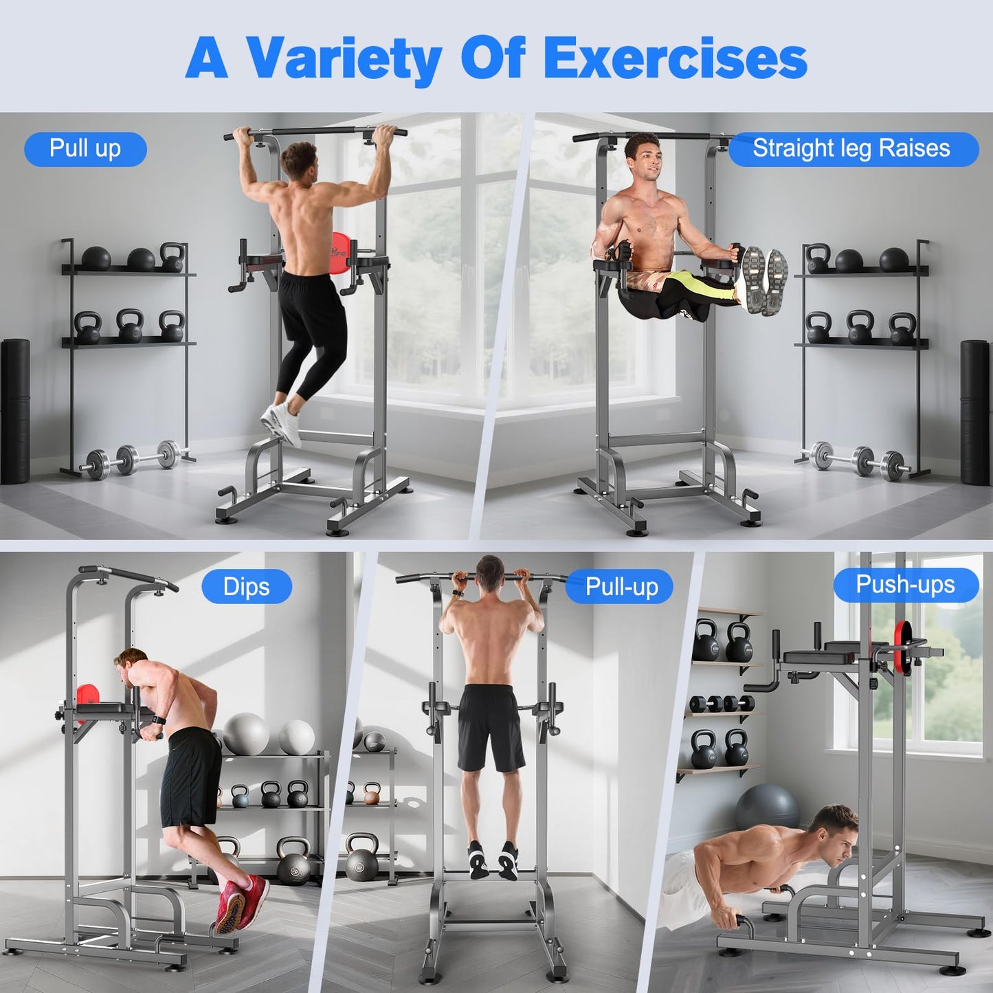 RELIFE REBUILD YOUR LIFE Power Tower Pull Up Bar Station Workout Dip Station for Home Gym Strength Training Fitness Equipment