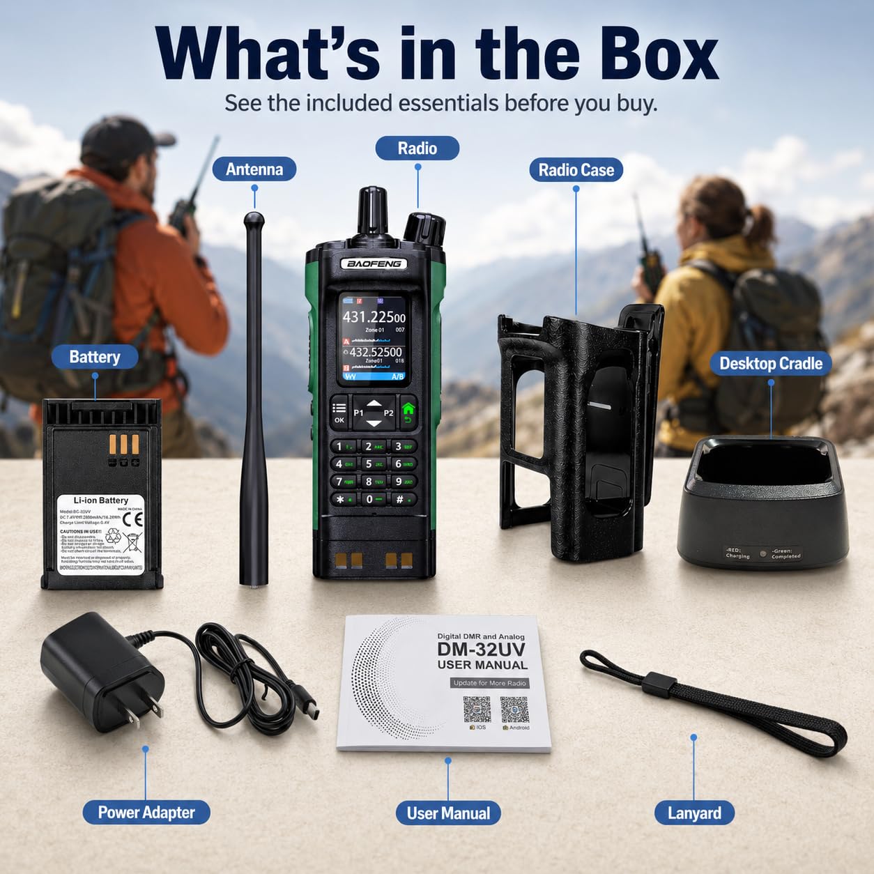 BAOFENG DM-32UV DMR Two Way Radio, Dual Band VHF/UHF, GPS APRS, AES256, Type-C Rechargeable, PC Programmable, Licensed Use Only