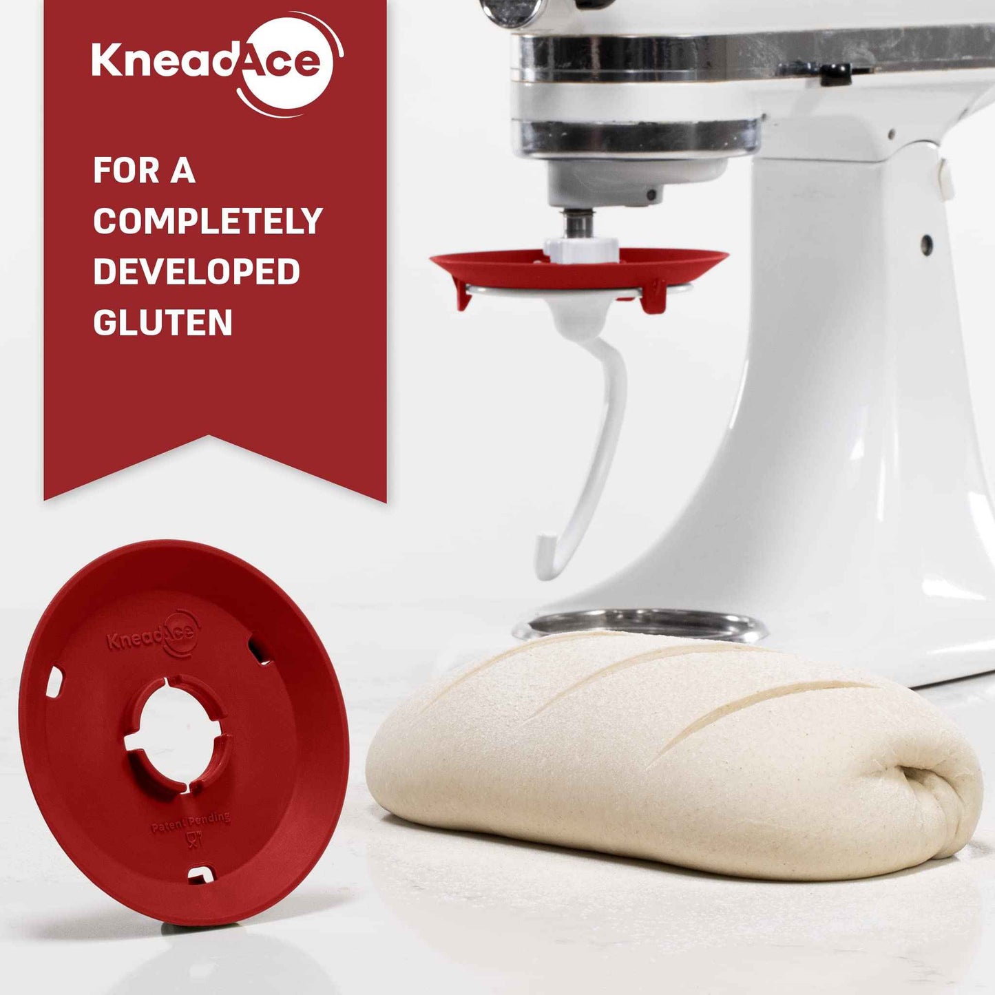 KneadAce Dough Hook Shield For Kitchen Aid - Prevents Your Dough from Climbing Up and Clogging Up Your Mixer – Mess Free Mixer Accessory Compatible With Most KitchenAid C Shape Dough Hooks (Red)