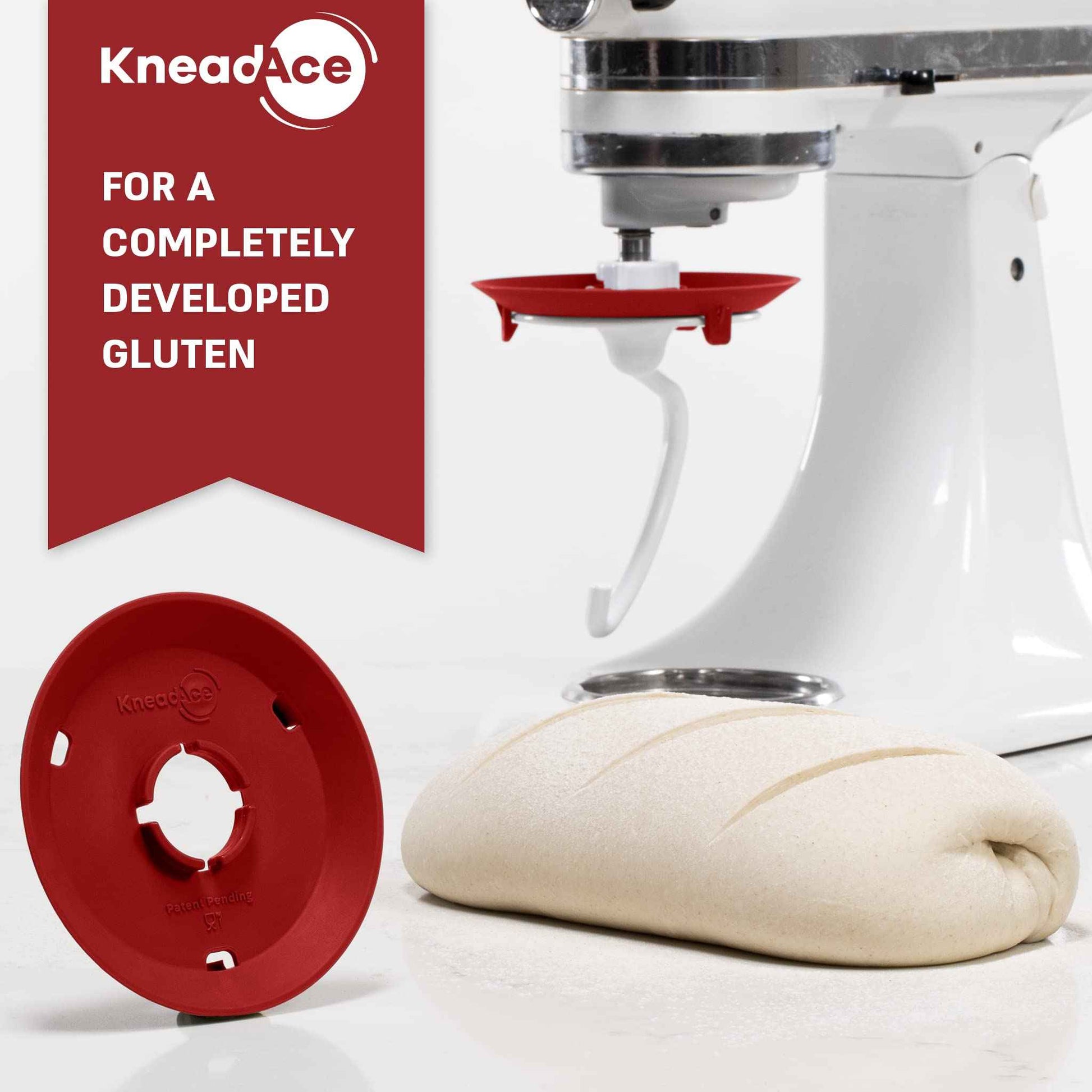 KneadAce Dough Hook Shield For Kitchen Aid - Prevents Your Dough from Climbing Up and Clogging Up Your Mixer – Mess Free Mixer Accessory Compatible With Most KitchenAid C Shape Dough Hooks (Red)