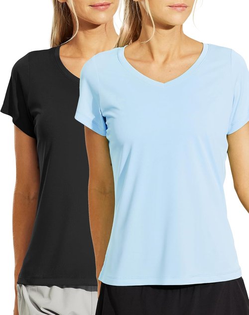 Haimont Women's Quick-Dry V-Neck T-Shirts - UPF 50+ Athletic Tops for Fitness & Running