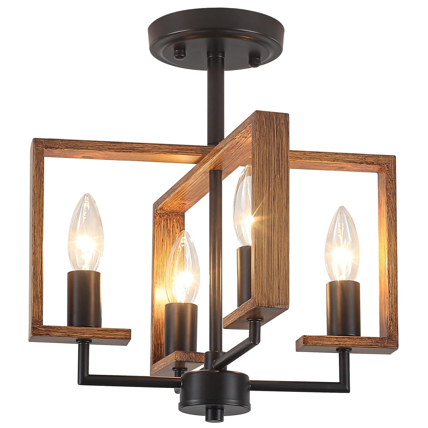 4-Light Semi Flush Ceiling Light, Farmhouse Ceiling Light Fixture Wood Hallway Light Fixture for Kitchen Island Dining Room Entryway Laundry Room Bedroom