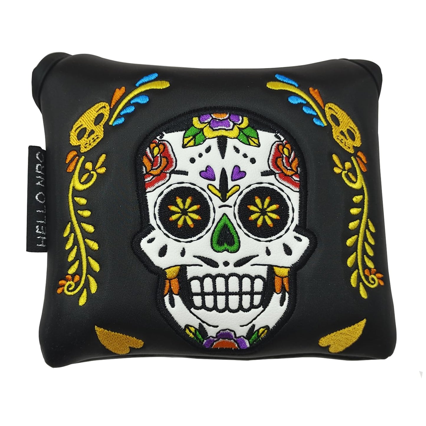 Satin Pattern PU Leather Square Golf Headcover Colorful Skull Skeleton Mallet Putter Club Head Cover Magnetic Closure Heel Shafted