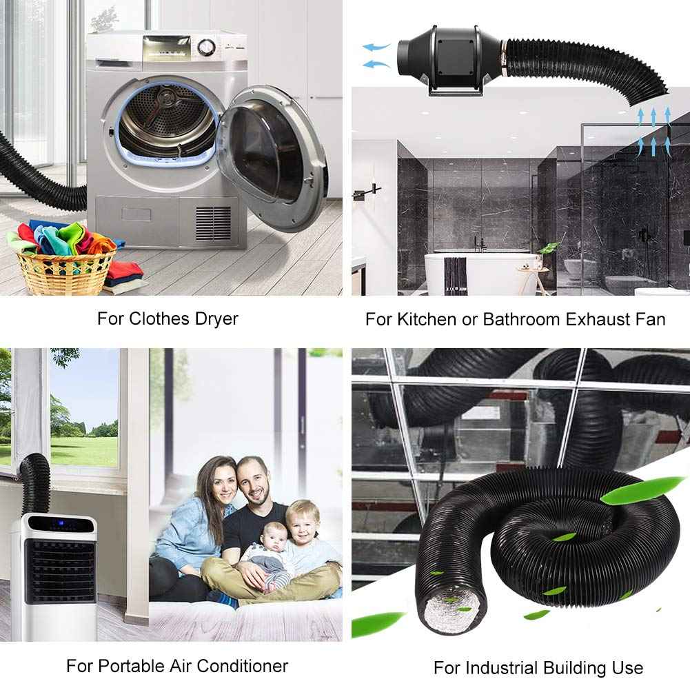 YIJUHOU 4 Inch 25FT Dryer Vent Hose, Non-Insulated Air Duct for Exhaust Fan Grow Tent, with 2 Clamps