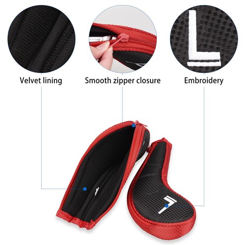 Craftsman Golf 11pcs/Set Meshy Golf Club Iron Head Covers Headcover with No. on Both Sides Suitable for Right and Left Handed Golfer Zipper Closure (Black & Red)