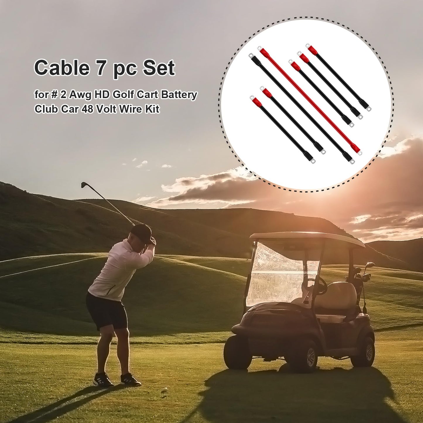 superbobi 7PCS Golf Cart Battery Cables Set Fit for Club Car DS 1994-up 2 Awg 36/48 Volt, 4 Gauge Golf Cart Battery Cables Wiring Kit