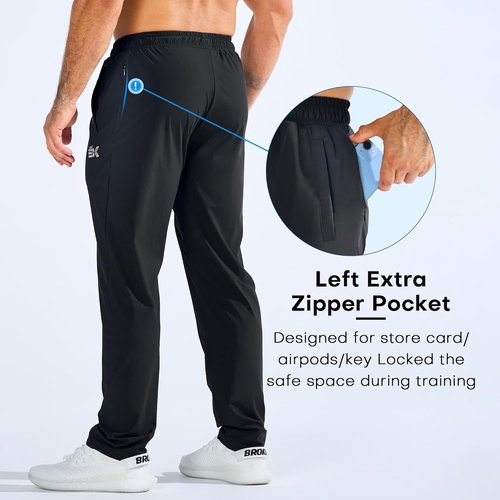 BROKIG Men's LightArmor Workout Sweatpants - UPF 50+ Stretch Athletic Joggers with Zip Pocket