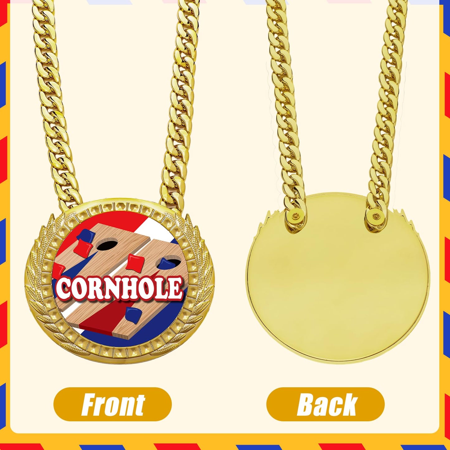 Tondiamo Sports MVP Turnover Chain Medal 6" Big Gold Champ Award Necklace Chain Baseball Basketball Football Soccer Softball Volleyball Competitions Prize Gifts Party Favors (Corn Hole)