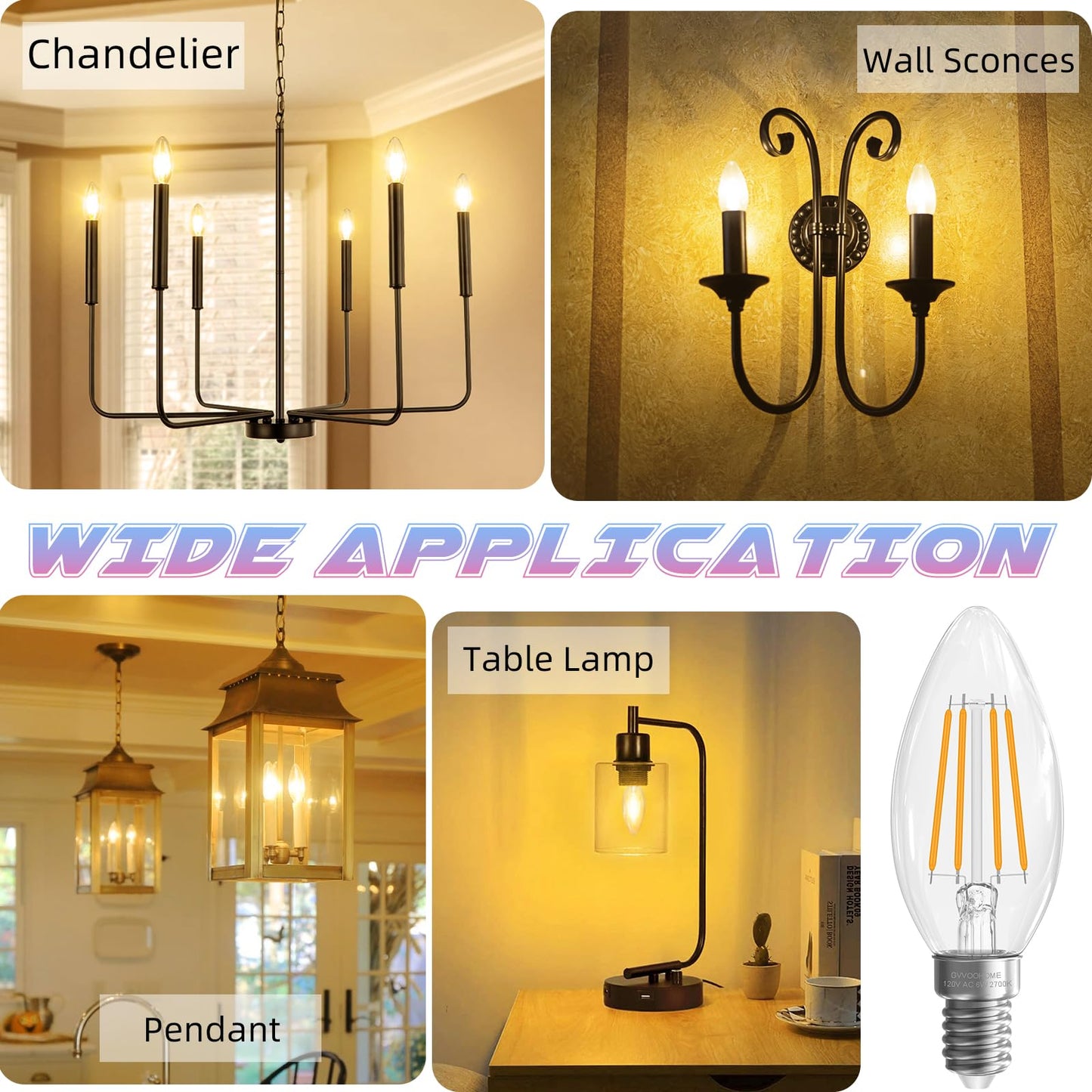 GvvooHome E12 Candelabra Bulb 2700K Soft White, 6W Equivalent to 60 watt, E12 LED Bulb Non-Dimmable, Chandelier Light Bulbs, B10 Candle Light Bulbs, 90+CRI, 600LM, Cear Glass, 12 Pack