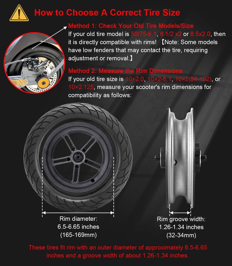 BANGTING 2-Pack 10x2.125 Tubeless Scooter Tires - Fits Models: 8.5x2.0, 8½x2, 50-75-6.1, 10×2.0, 10×2-6.1, 10×2(54-152) | Verify Rim Size: 6.5-6.65" Diameter & 1.26-1.34" Width | Puncture-Resistant