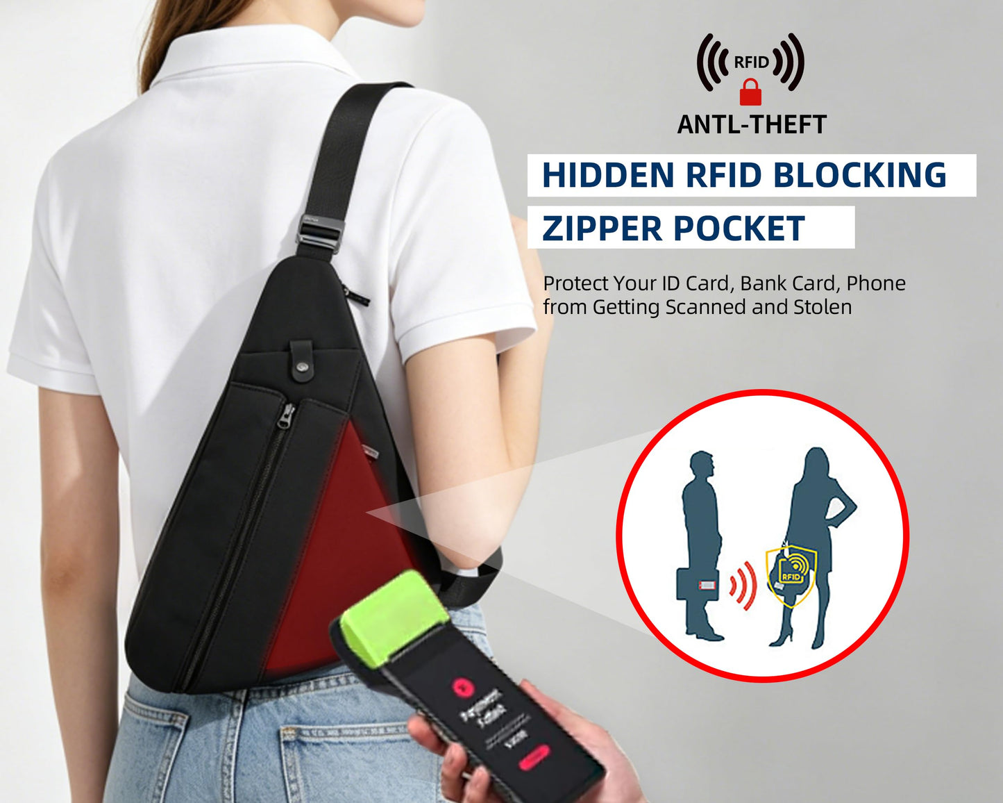 OSOCE Sling Bag for Men, RFID Blocking Anti-Theft, Water Bottle Holder, S
