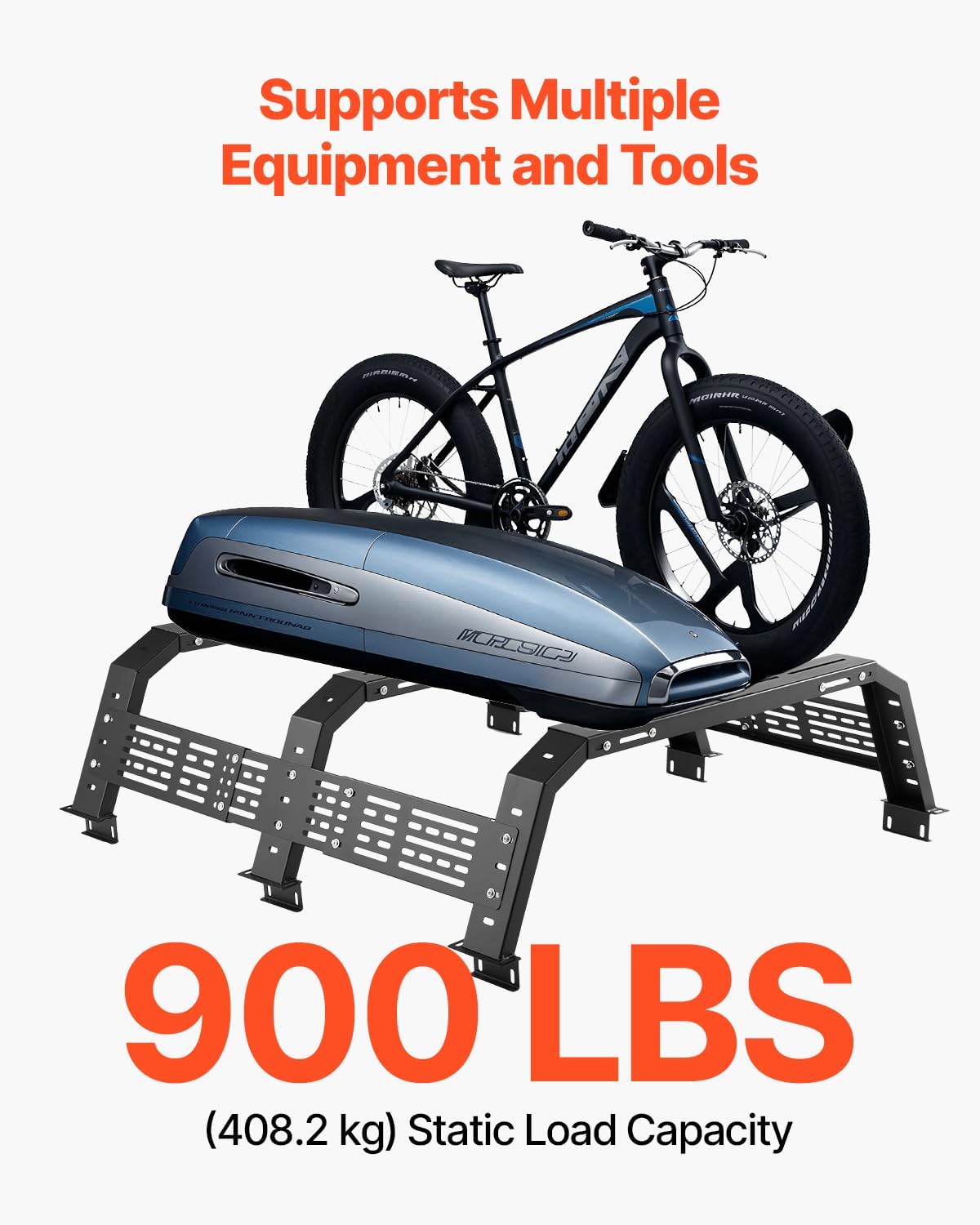 VEVOR Overland Truck Bed Rack - Adjustable Cargo Rack with Sidebar | 54.3-68.3 in Width, 900 lbs Capacity