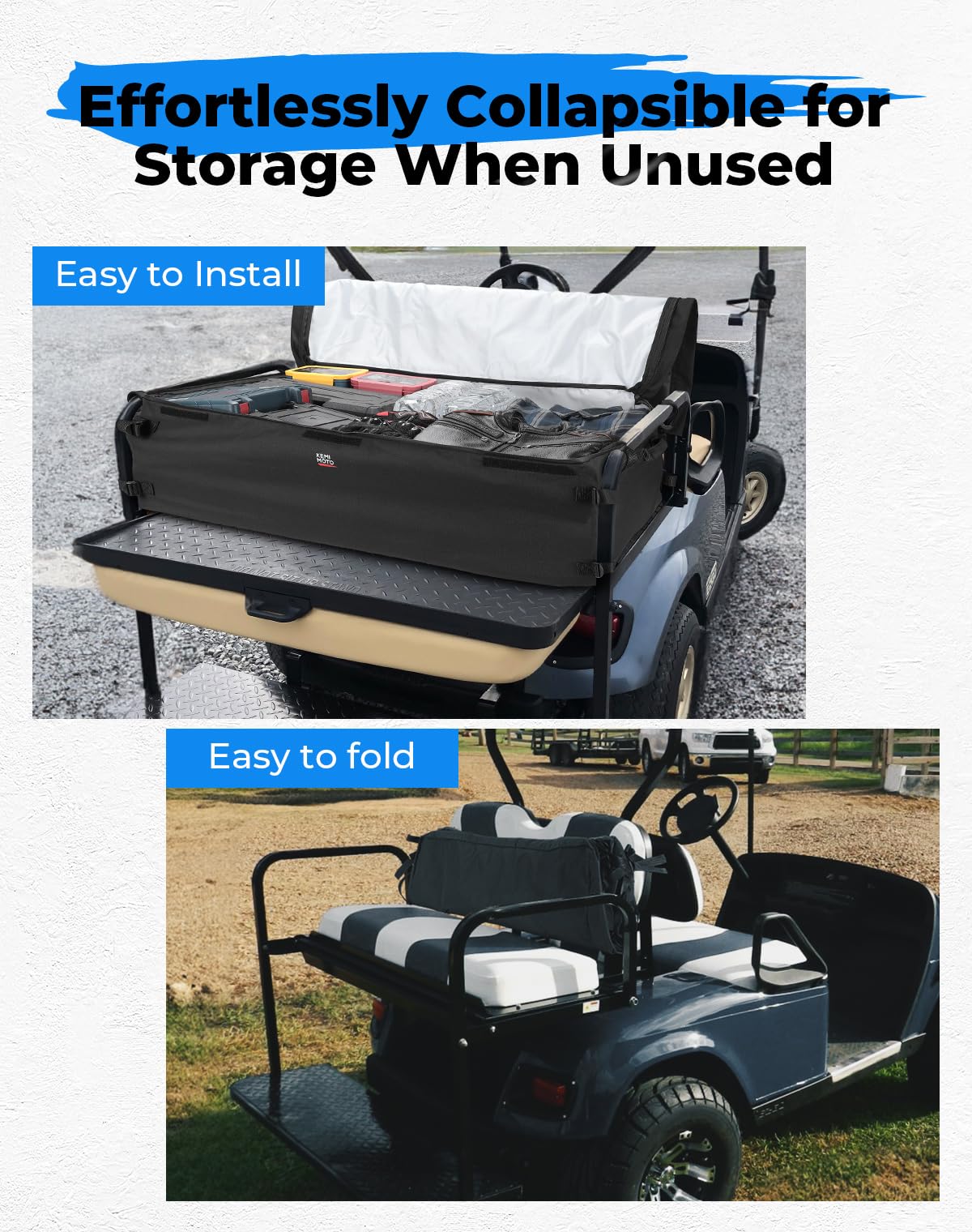 KEMIMOTO Universal Golf Cart Shopping Storage Bag for 2+2 Passengers Golf Cart, Compatible with Club Car, EZGO, Drive, and Kandi Electric Carts, Black