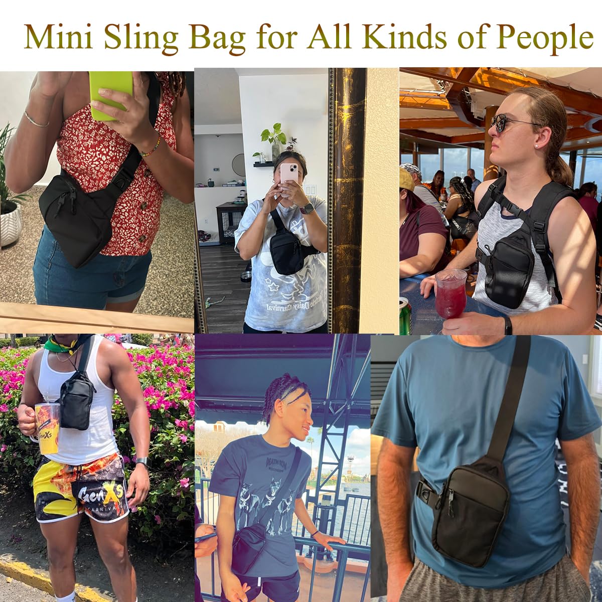 Vpoofree Mini Sling Bag for Men Crossbody,Small Chest Bag Casual Trendy Waterproof Lightweight Phone Crossover Daypack (Small sling bag-R)
