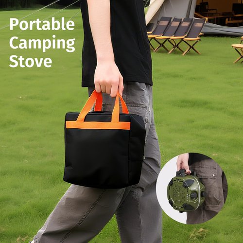 INFOOD Propane Camping Stove 20,000 BTU - Portable 2 Burner Gas Stove with Adjustable Flame Control, Piezo Ignition, Carry Bag & Propane Adapter Hose, Folding Design for Camp, BBQ, Tailgating, Green