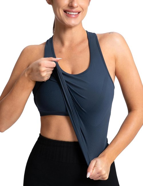 MathCat Racerback Tank Tops for Women - Seamless Padded Yoga & Running Camisole with Built-In Bra