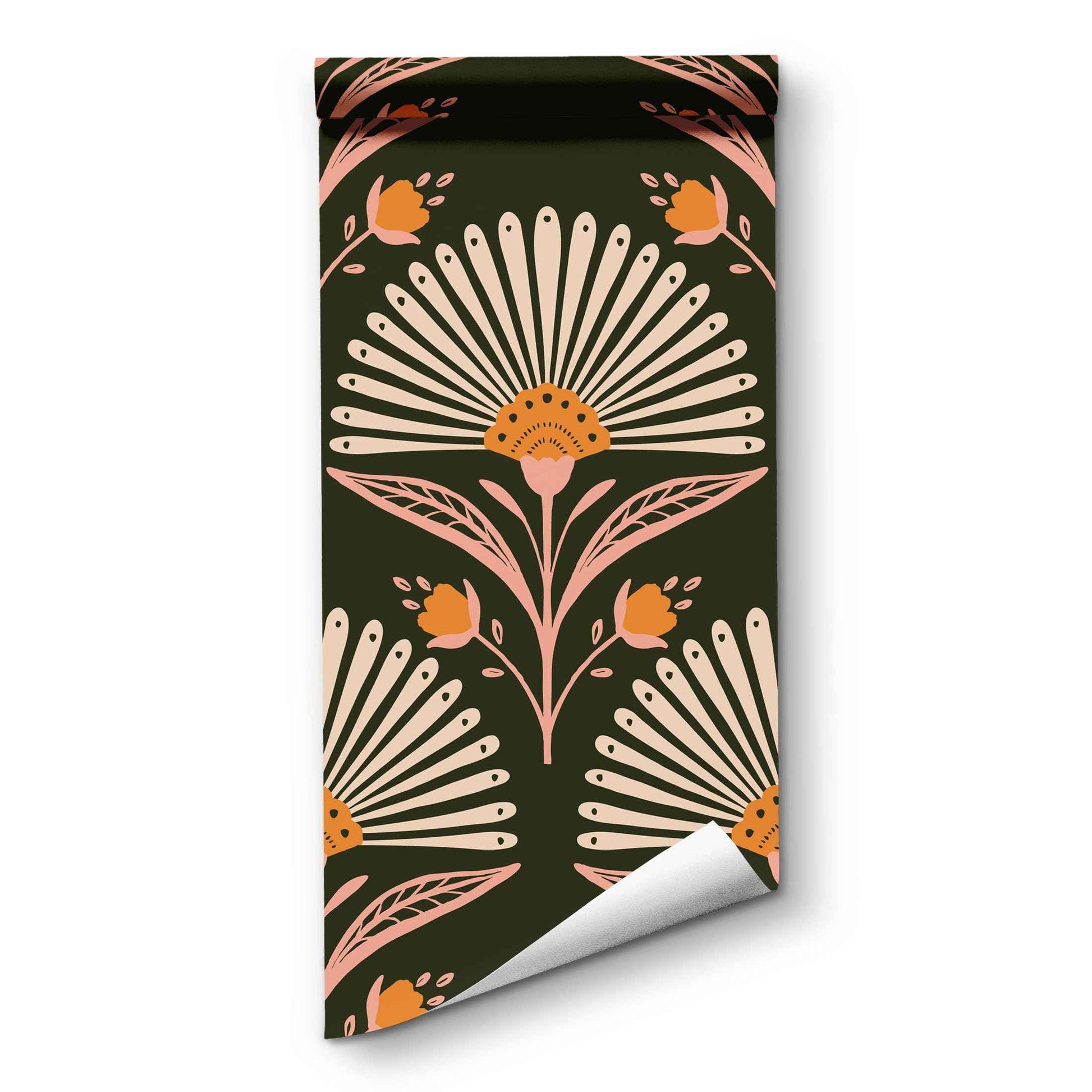 Peel and Stick Wallpaper -Blooming Fan Shaped Floral Wallpaper, Removable Contact Paper in Black Modern Design for Bathroom, Bedroom, Living Room Laundry Decor 17.7”×118”