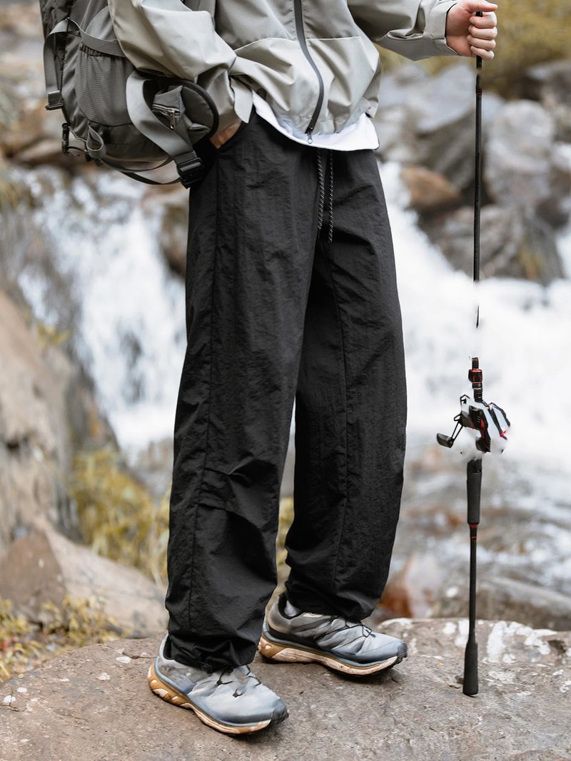 Mens Hiking Pants Cargo Outdoor Water Resistant Quick-Dry Pants Lightweight Drawstring Tactical Fishing Stretch Trousers A-Black