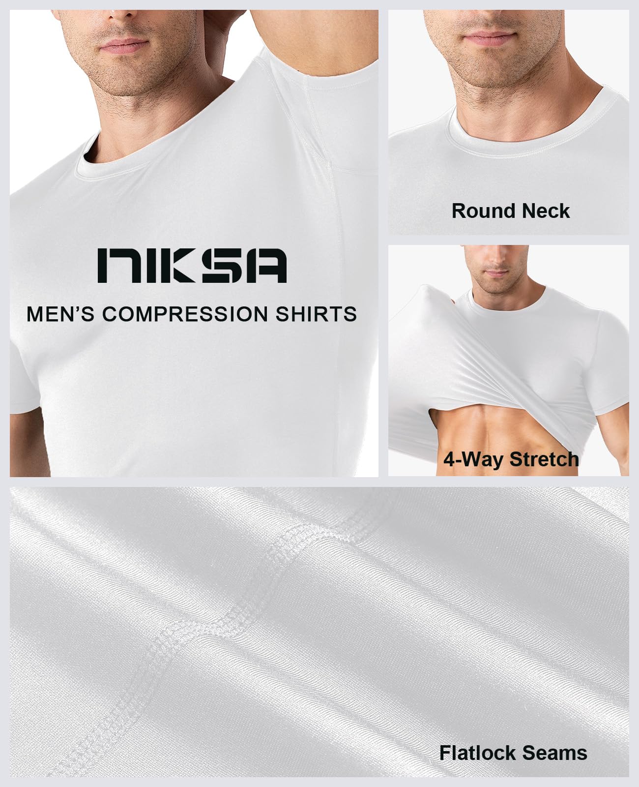 Niksa Men's Compression Shirts 1 or 4 Pack, Workout Gym Shirt Short Sleeve, Moisture Wicking Active Fit Base Layer T-Shirt