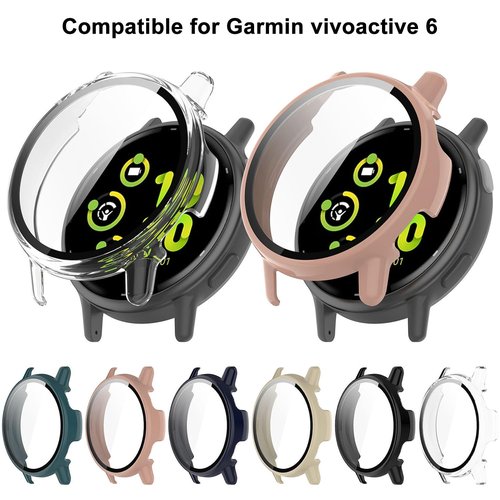 HXFRTYU 8 Pack Case for Garmin Vivoactive 6 Screen Protector, Hard PC Bumper Overall Protective Tempered Glass Cover Accessories for Garmin Vivoactive 6 SmartWatch