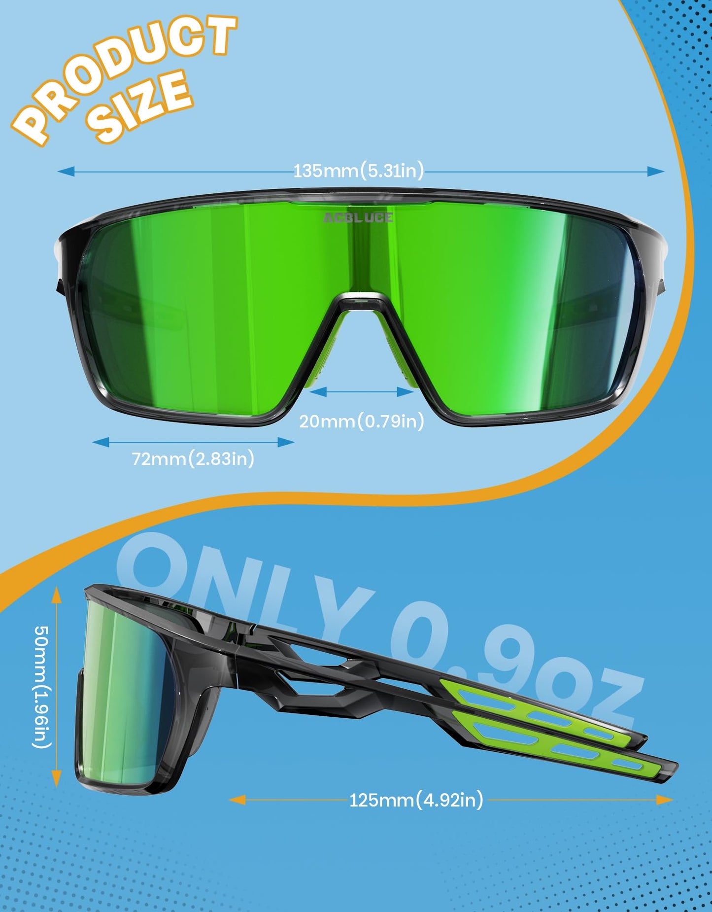 ACBLUCE Youth Baseball Sunglasses for Kids Big Boys Girls Teen Sports Glasses for Softball Cycling Running Green TR90 Lightweight Frame