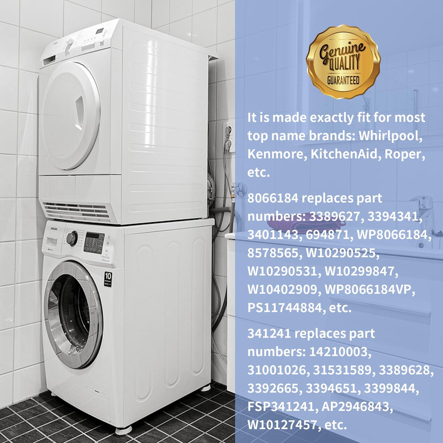 8066184 Dryer Motor Pulley & 341241 Dryer Drum Belt Compatible with Whirlpool Maytag Kenmore Dryer