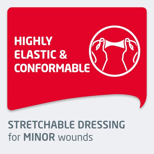 Leukoplast Elastic Fabric Adhesive Bandages - First Aid Dressing for Minor Wounds - Suitable for Knees, Elbows, and Wrists - Flexible - 2 x 2.5 in., Large Digit, 50 Bandages