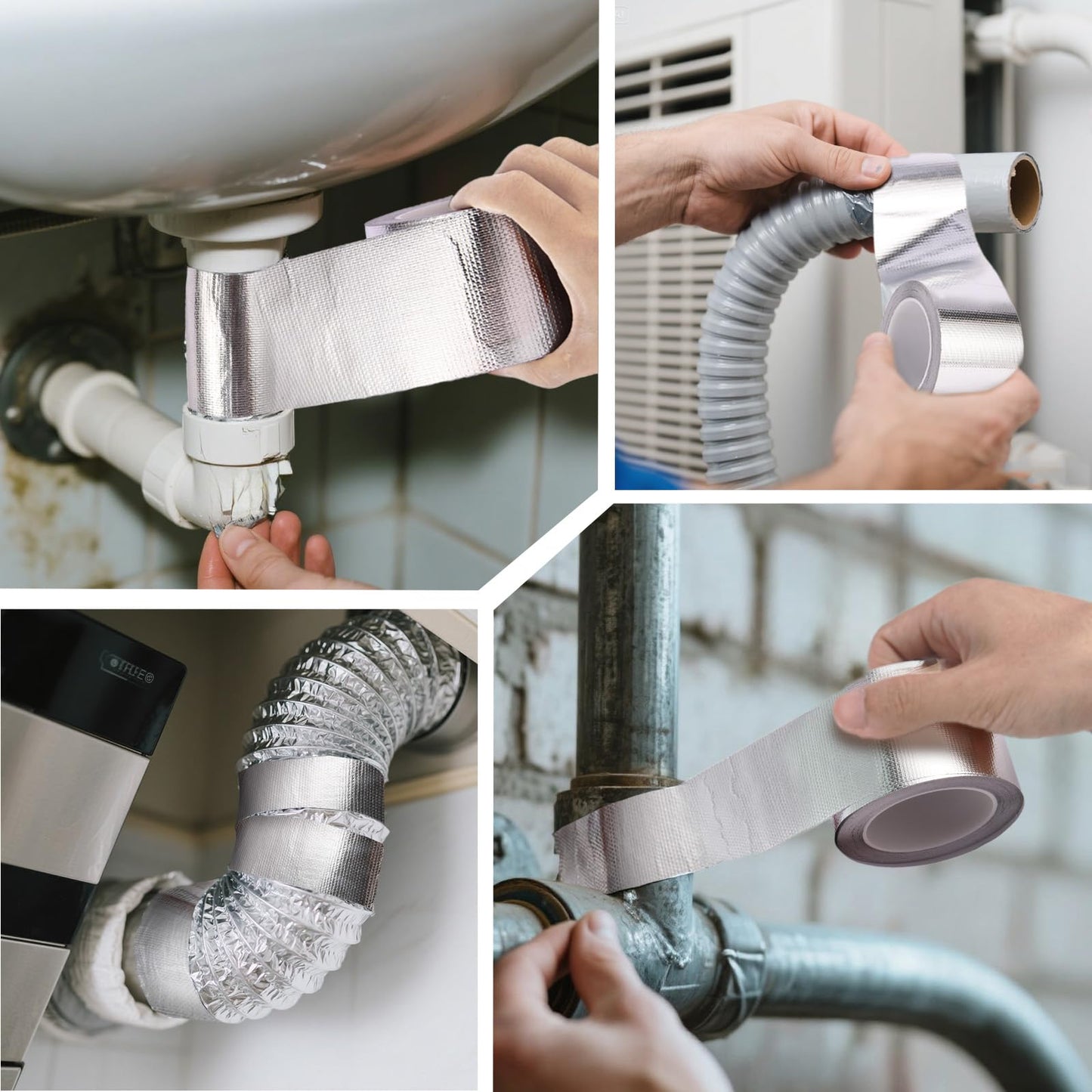 AIYUNNI Fiberglass Aluminum Foil Tape 2 Inch x 66 Feet (5.9mil) – Heavy Duty HVAC Metal Tape,High Temp Waterproof Insulation Adhesive for Ductwork, Furnace, Dryer Vent, AC, Pipe Sealing & Repair