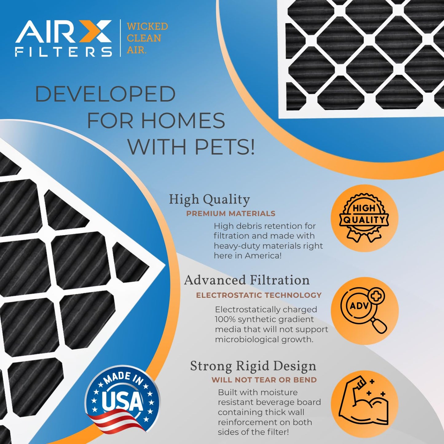 AIRX FILTERS WICKED CLEAN AIR. 20x25x1 Air Filter Odor Eliminator Carbon Filter MERV 8 AC HVAC Furnace Filters 6 Pack