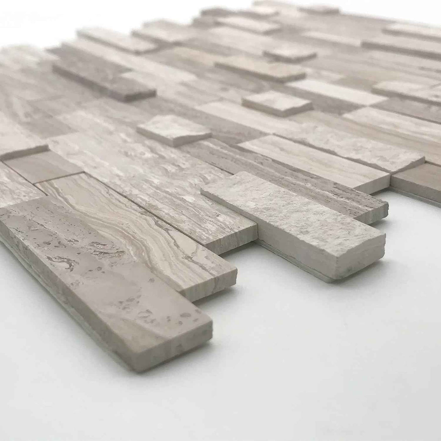 Peel and Stick 3D Stone Mosaic Tiles - 12x11" Self-Adhesive Backsplash for Kitchen & Bathroom - 5 Sheets, Mixed Tan