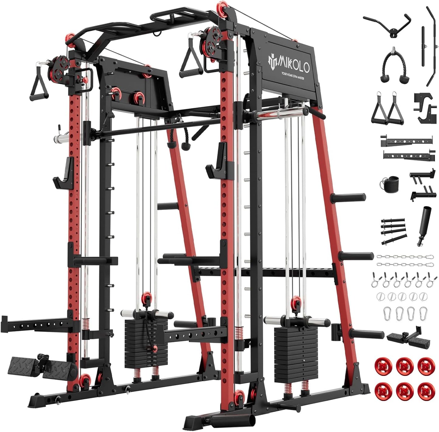 Mikolo M4 2.0 Smith Machine - All-in-One Home Gym Power Cage with LAT Pulldown & Cable Crossover