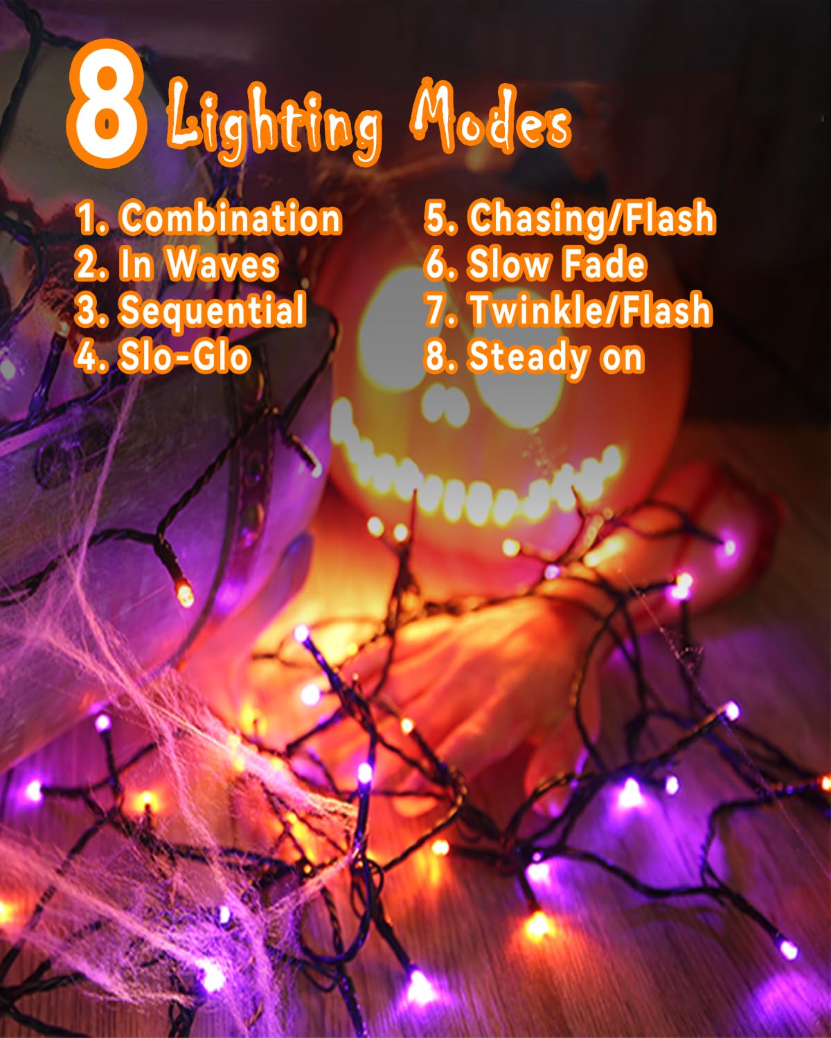 L LAMPOP Orange Purple Solar Halloween Lights Outdoor Waterproof Halloween Decorations Outdoor Lights with 8 Modes for Party Patio Garden Tree Yard
