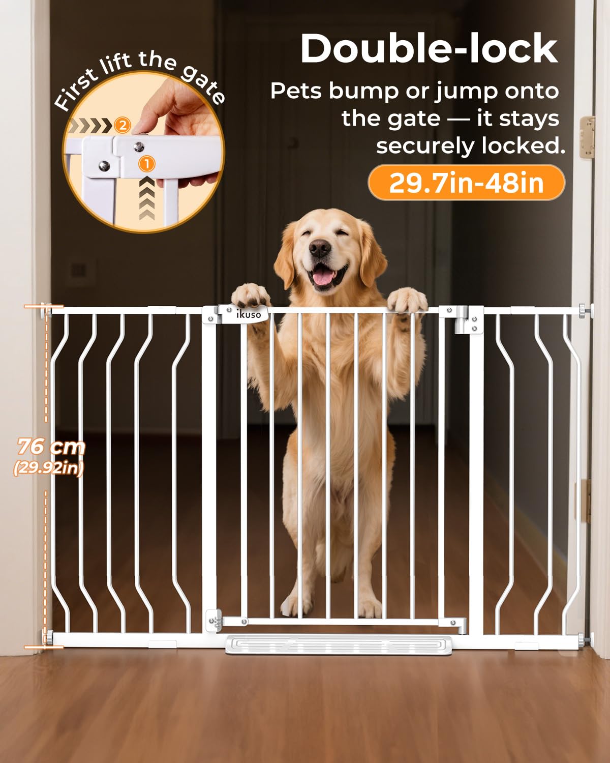 30"-48" Extra Wide Baby Gate with Adjustable Cat Door (5 Height Settings), 30.5" Tall, No-Drill Pressure Mount, Includes 2 Extensions, Pet & Toddler Safety Gate for Kitchens, Stairs, and Doorways