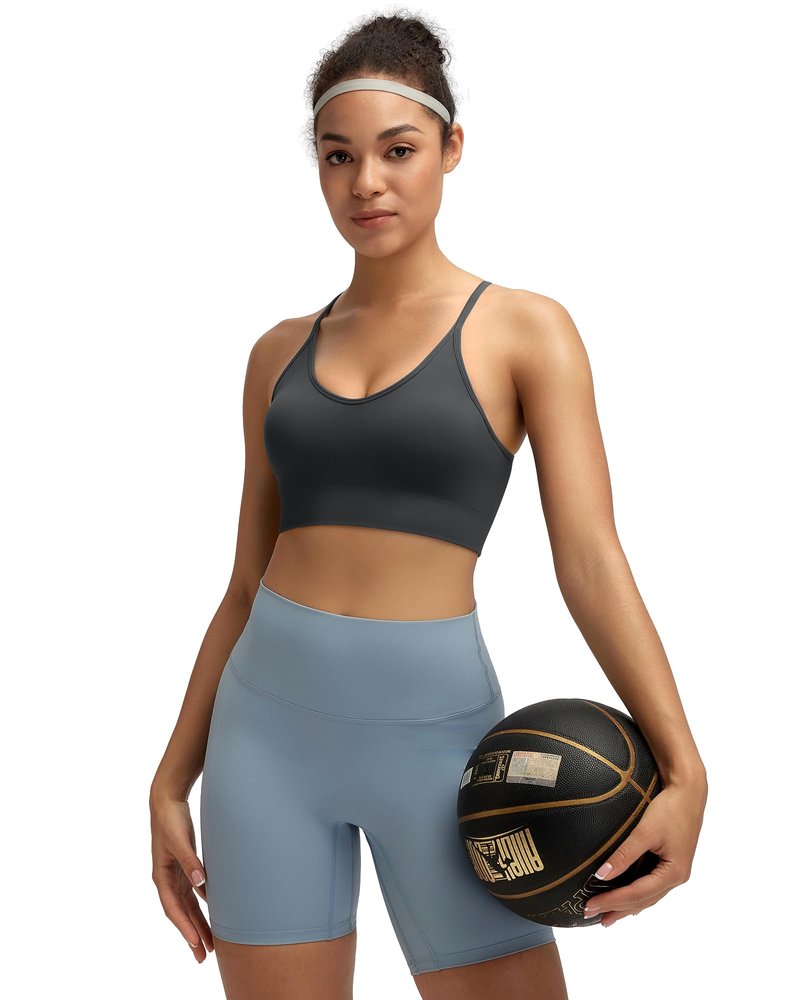 RUNNING GIRL Sports Bras for Women,Sexy Crisscross Back Seamless Padded Sports Bra Medium Support with Removable Pads(2935Black+Grey+White_M)
