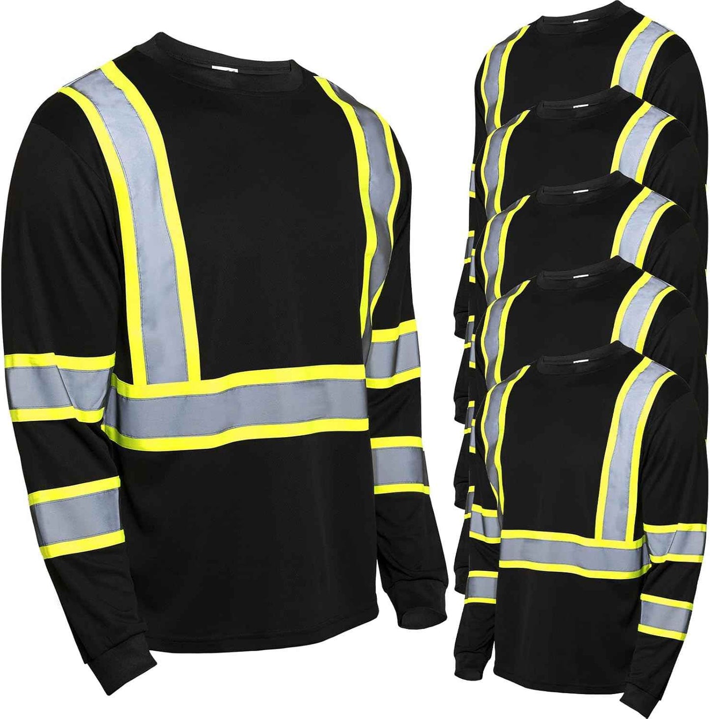 High Visibility Class 3 Safety T-Shirt - 6 Pack Long Sleeve Reflective Work Shirts for Construction & Surveying
