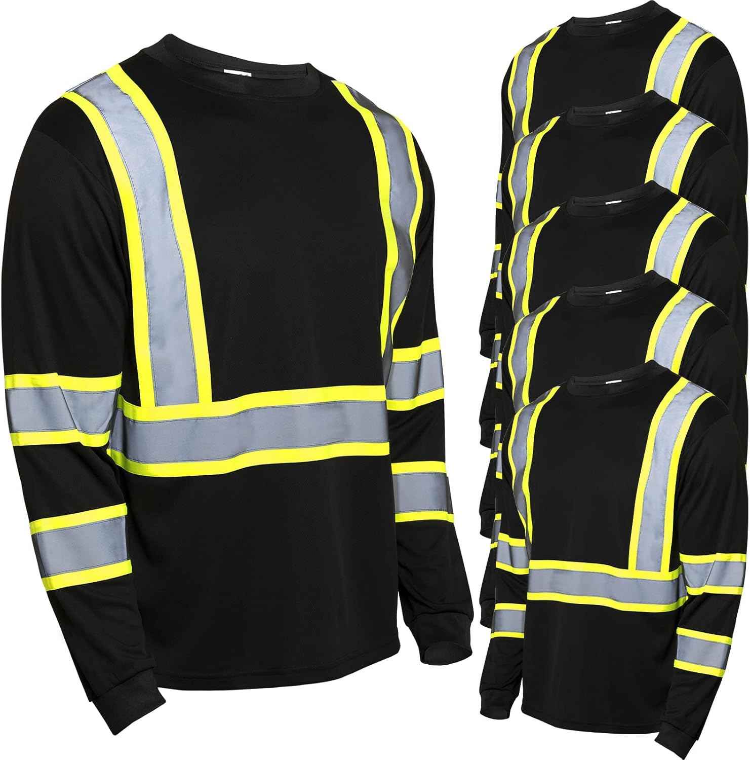 High Visibility Class 3 Safety T-Shirt - 6 Pack Long Sleeve Reflective Work Shirts for Construction & Surveying