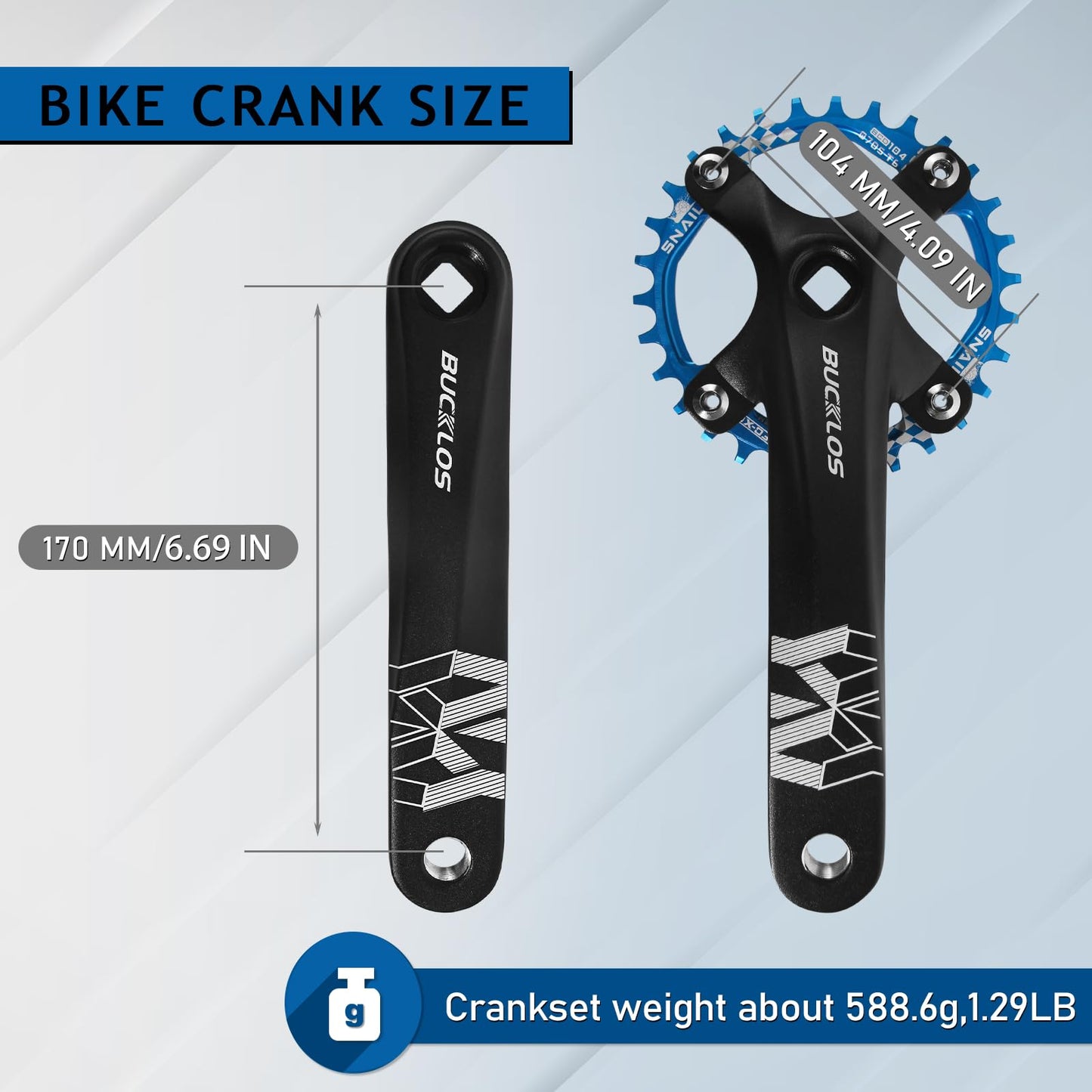 BUCKLOS 104 BCD 30T Mountain Bike Single Speed Crankset，170mm Square Taper Crankset with Narrow Wide Teeth Round Chainring（Six Color）,Bicycle Crank Arm Set