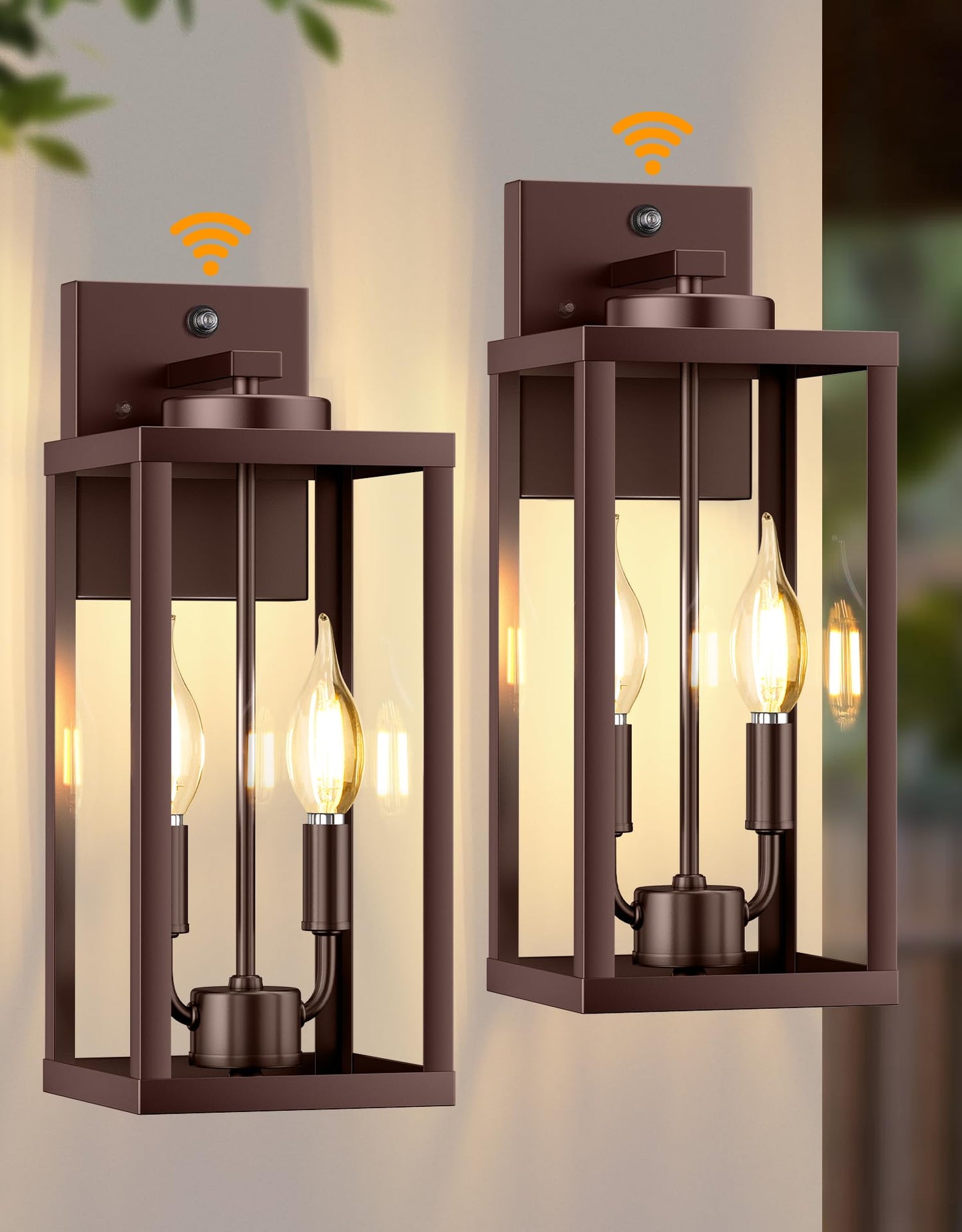 PARTPHONER Dusk to Dawn Outdoor Wall Sconce 2-Light, Transitional Wall Lantern Tall Wall Lamp, Waterproof Exterior Lighting Fixture with E12 Base Outside Lights for House Porch Garage, Bronze 2 Pack