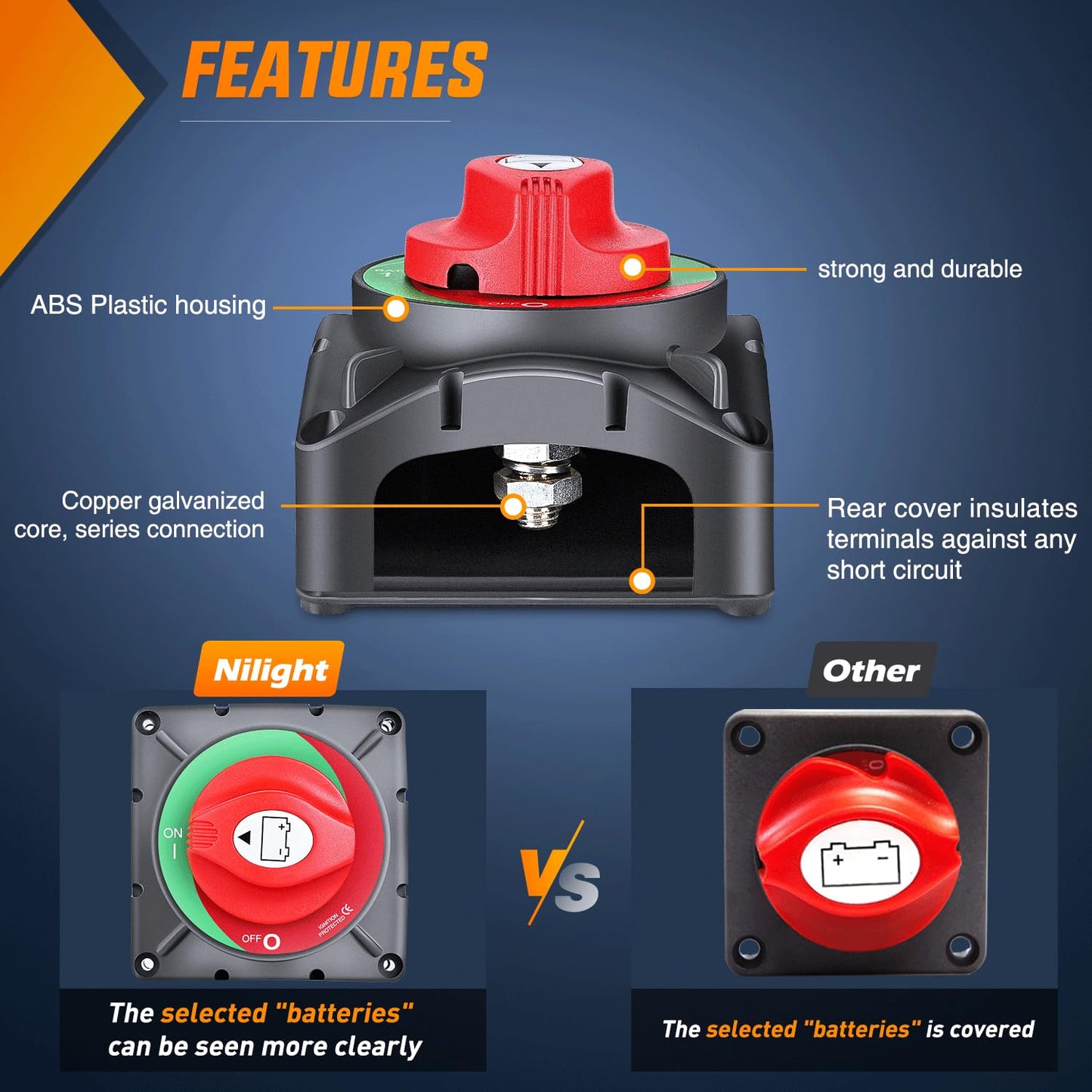 Nilight 600A Battery Switch - Heavy Duty 12V/24V/48V Power Cut Master Disconnect for Truck, RV, Marine, Yacht